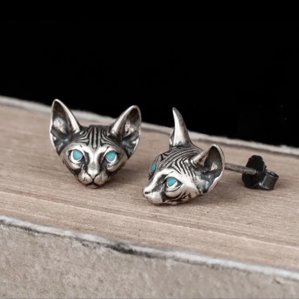 “Bastet” Egyptian Goddess Sphynx Feline Hairless/Shorthair Cat Kitty Silver Stud - Picture 5 of 12